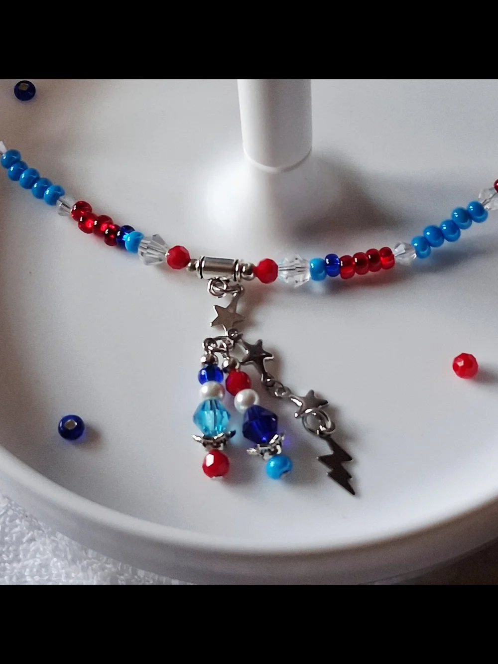 Red, White & Blue Beaded Necklace